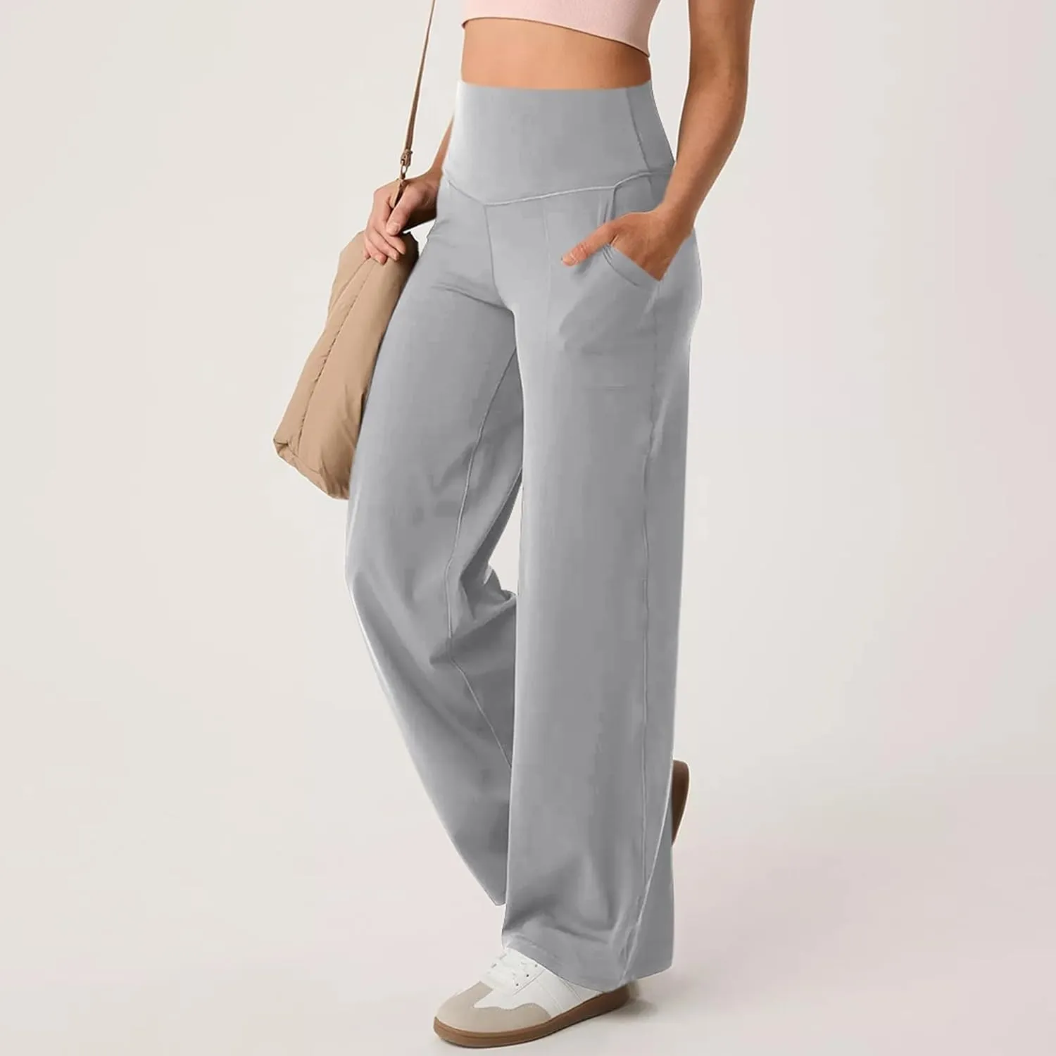 GOKKILRW Women's Yoga Pants Wide Leg Dress Work Pants Tummy Control Stretch High Waist Casual Trousers Slacks with Pockets