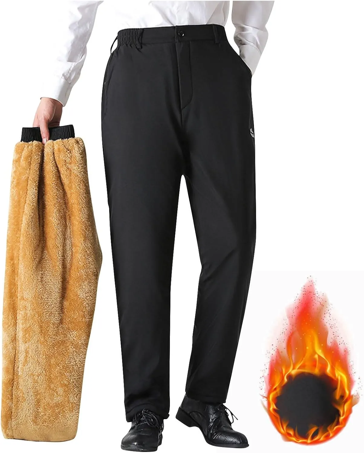 Golf Pants for Men Stretch Slim Fit Sherpa Fleece Lined Work Business Pants Dress Casual Straight Leg Trousers