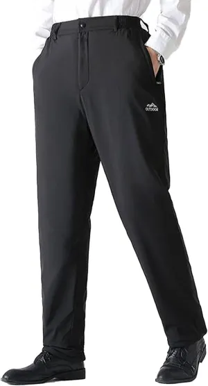 Golf Pants for Men Stretch Slim Fit Sherpa Fleece Lined Work Business Pants Dress Casual Straight Leg Trousers