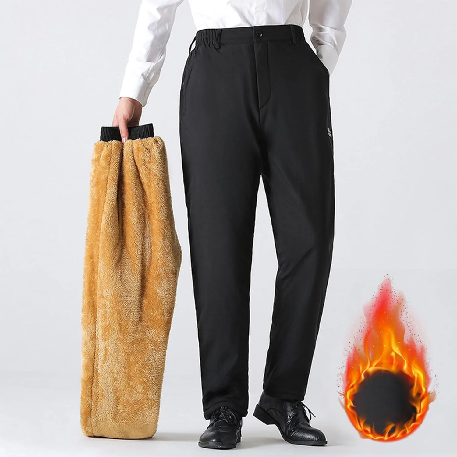Golf Pants for Men Stretch Slim Fit Sherpa Fleece Lined Work Business Pants Dress Casual Straight Leg Trousers