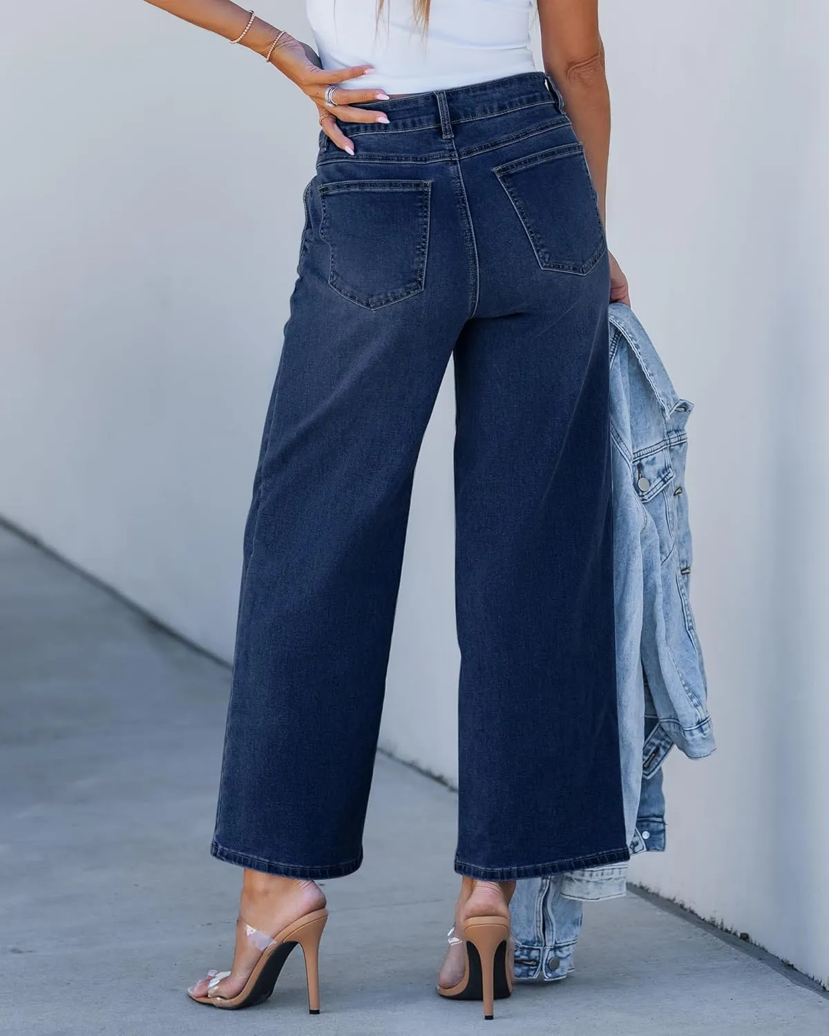 GRAPENT Wide Leg Jeans for Women Trendy Cropped High Waisted Front Yoke Casual Stretchy Denim Trousers Ankle Pants Jeans