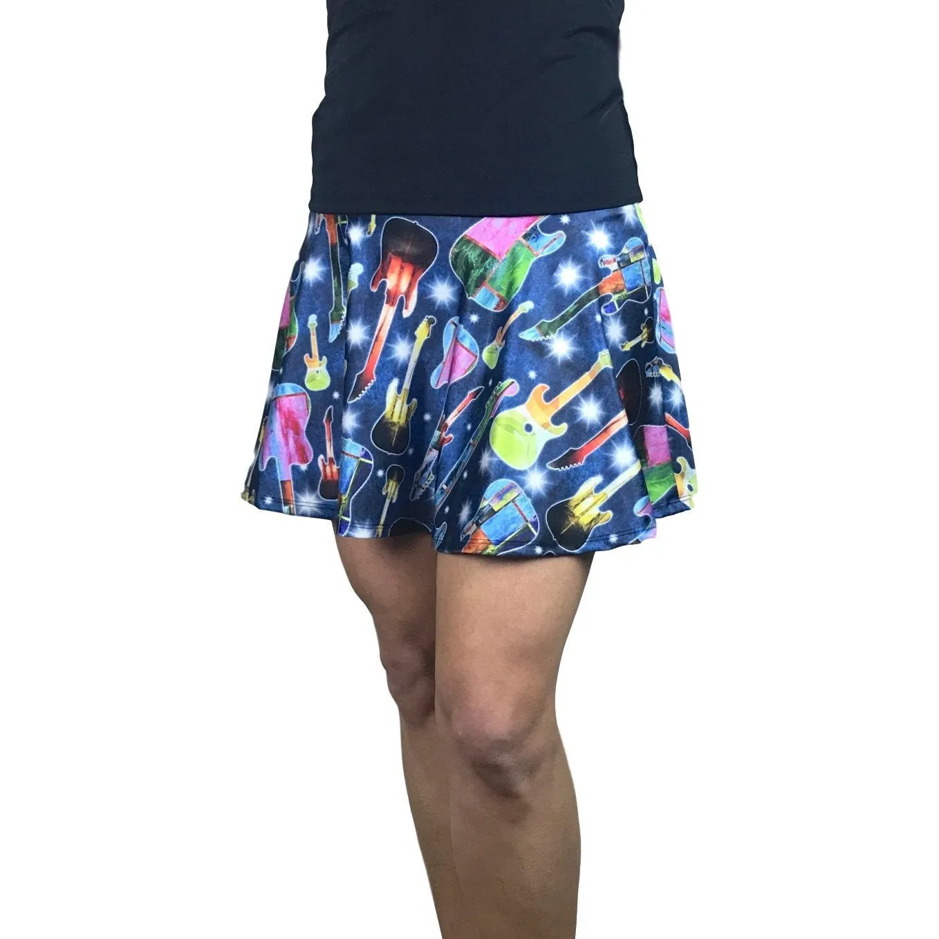 Guitar Rock 'n' Roll Print Athletic Flare Skort - Running Skirt