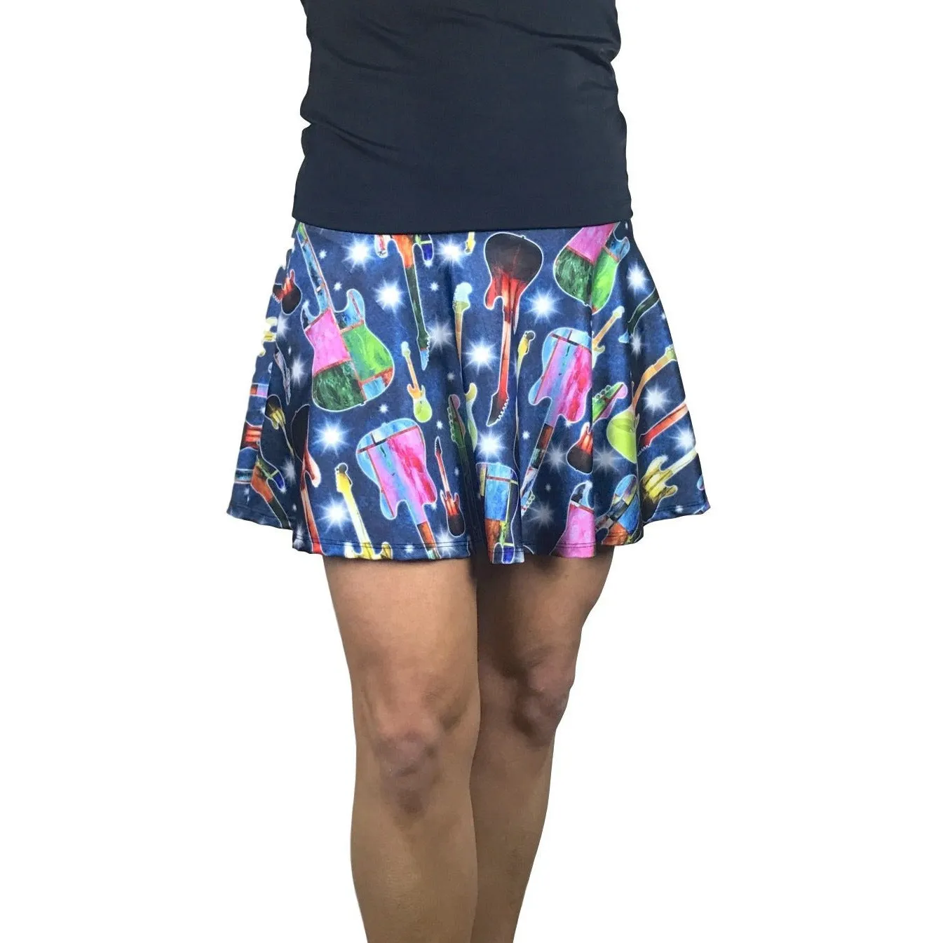 Guitar Rock 'n' Roll Print Athletic Flare Skort - Running Skirt