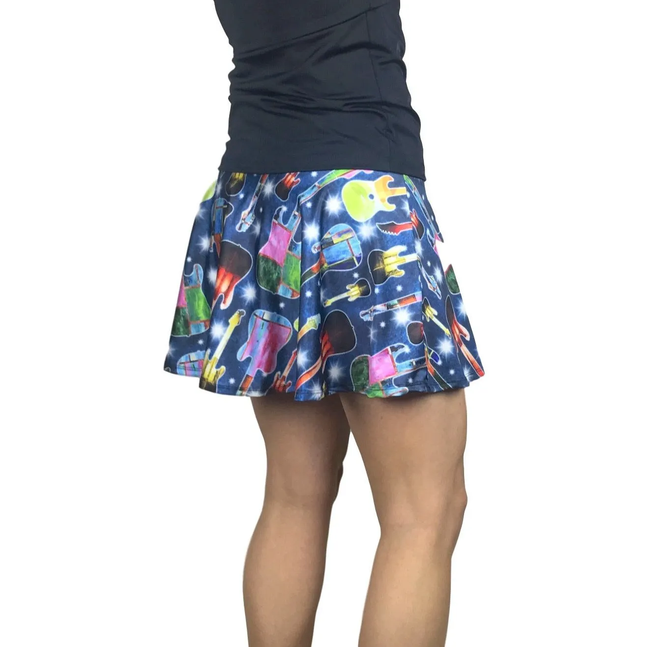 Guitar Rock 'n' Roll Print Athletic Flare Skort - Running Skirt