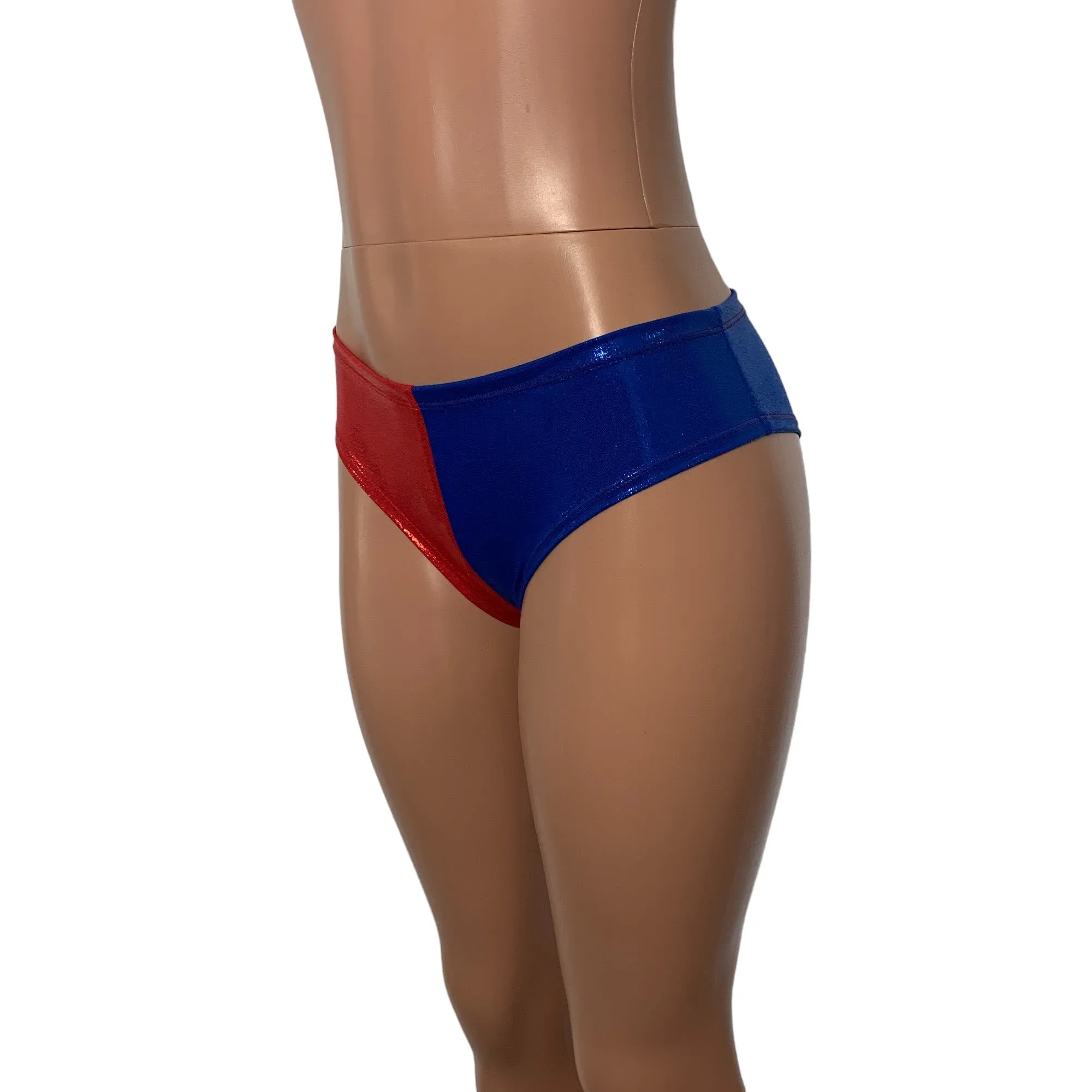 Harlequin Sparkle Cheeky Hot Pants - Blue/Red or black/red Booty Shorts - Bikini Bottom