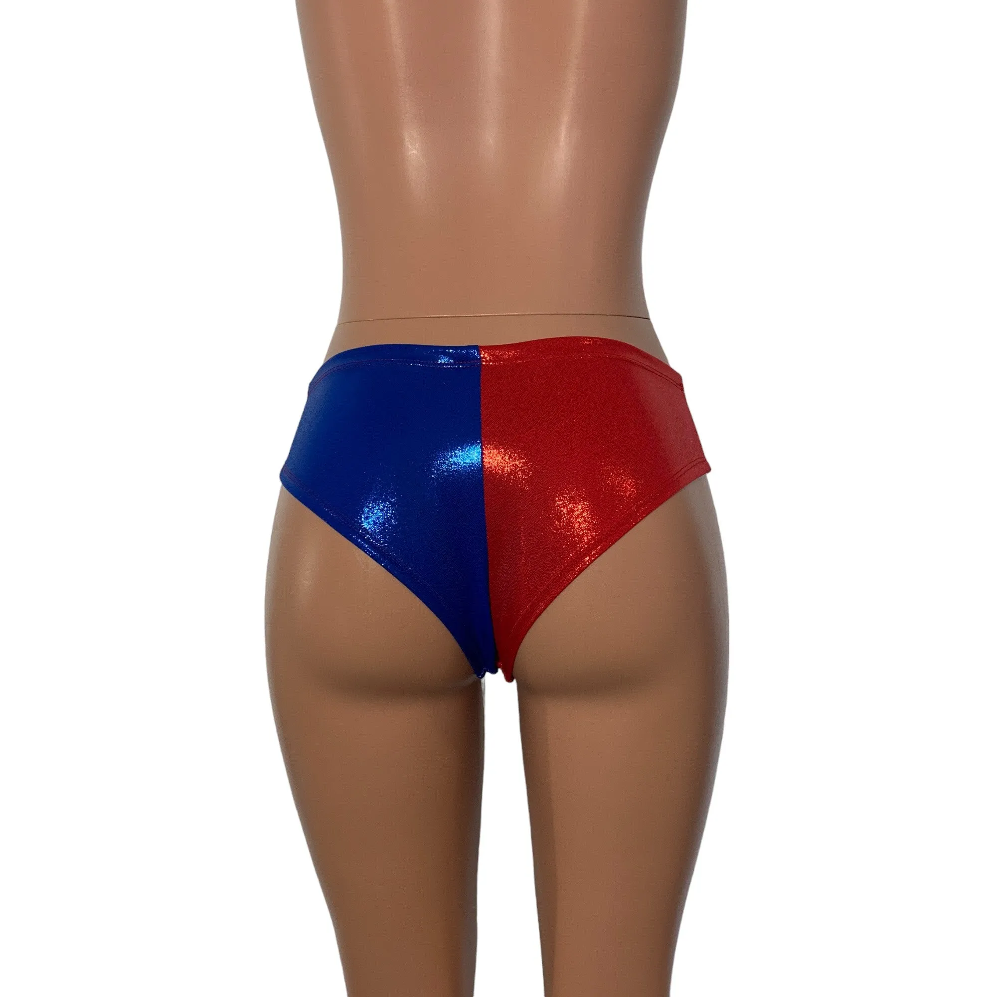 Harlequin Sparkle Cheeky Hot Pants - Blue/Red or black/red Booty Shorts - Bikini Bottom