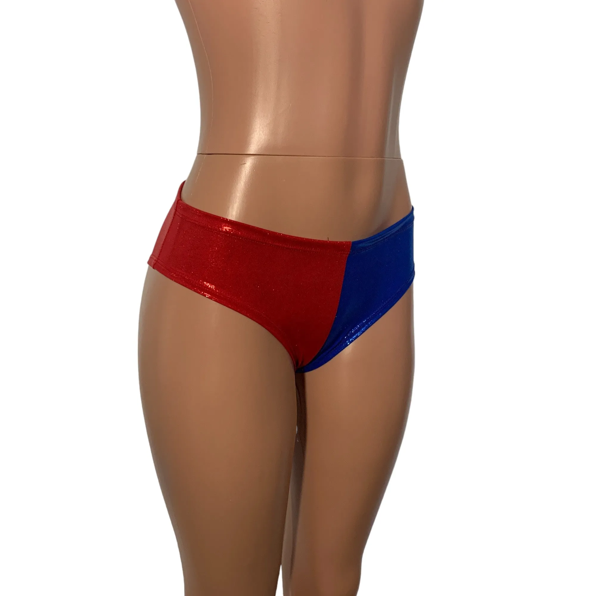 Harlequin Sparkle Cheeky Hot Pants - Blue/Red or black/red Booty Shorts - Bikini Bottom