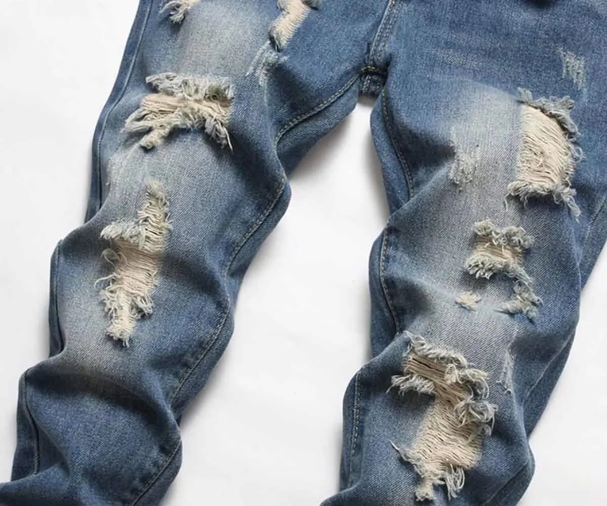 HENGAO Boy's Distressed Ripped Skinny Jeans