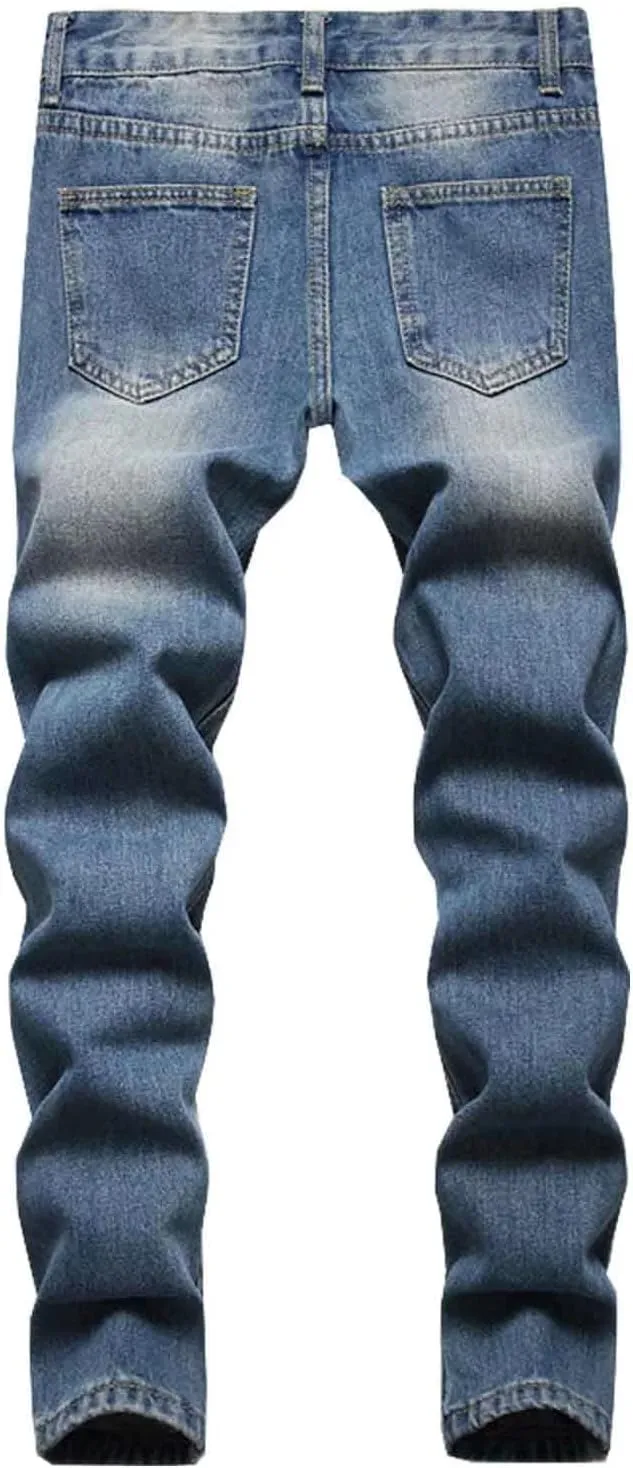 HENGAO Boy's Distressed Ripped Skinny Jeans