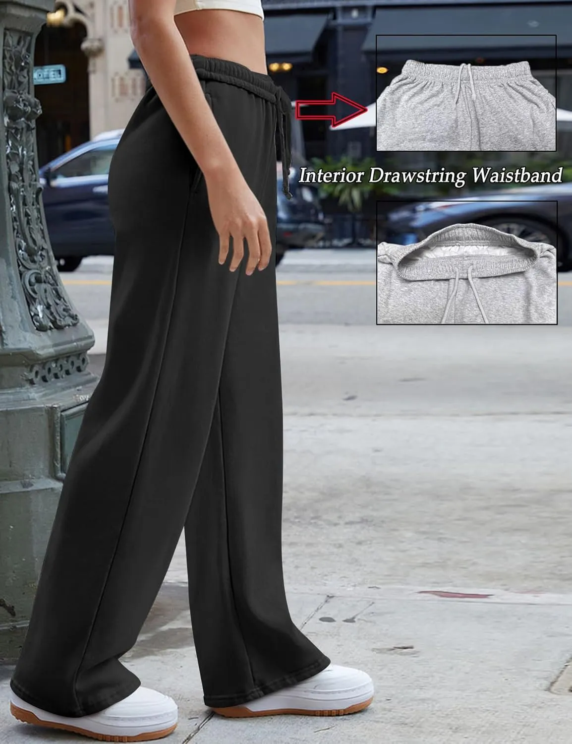 HeSaYep Women's Wide Leg Sweatpants 2025 Trendy Interior Drawstring Baggy Sweatpants High Waisted Casual Trousers Jogger Pant