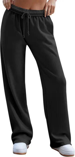 HeSaYep Women's Wide Leg Sweatpants 2025 Trendy Interior Drawstring Baggy Sweatpants High Waisted Casual Trousers Jogger Pant