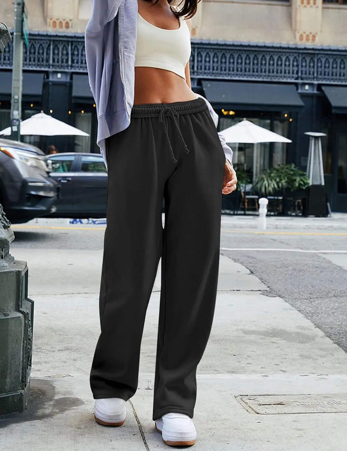 HeSaYep Women's Wide Leg Sweatpants 2025 Trendy Interior Drawstring Baggy Sweatpants High Waisted Casual Trousers Jogger Pant