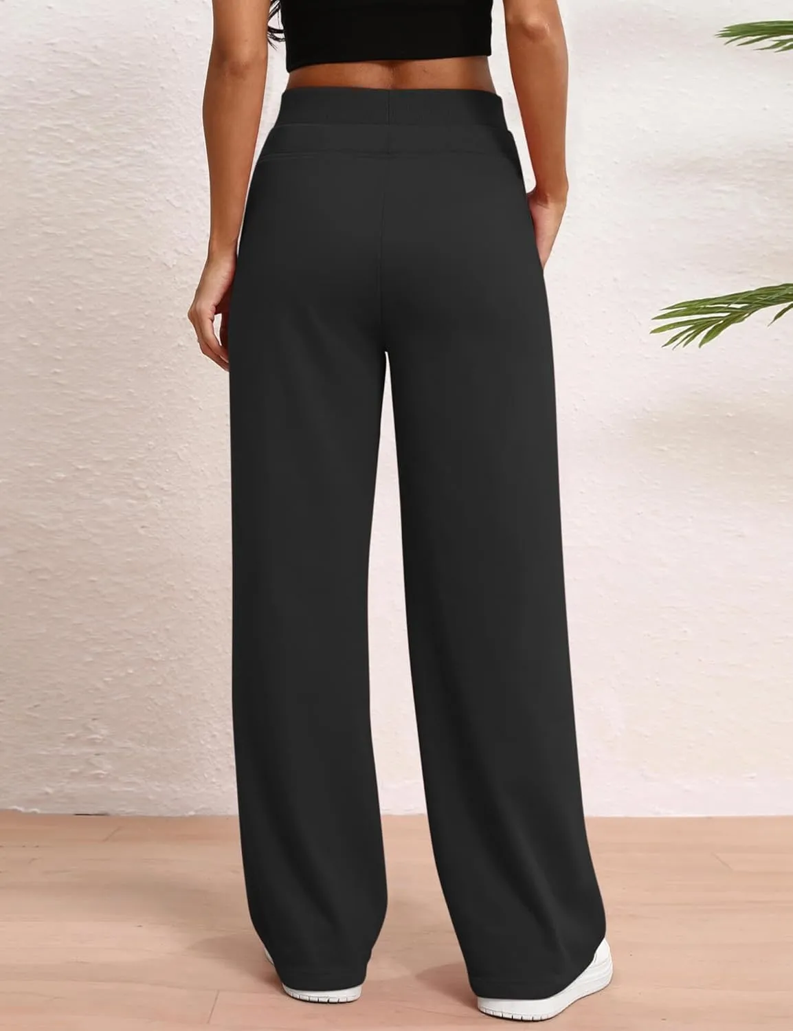 HeSaYep Women's Wide Leg Sweatpants Double Waisted Baggy Sweat Pants with Pockets