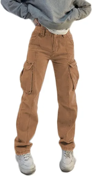 High Rise Boyfriend Jeans for Women Y2K Baggy Straight Wide Leg Cargo Jeans Denim Pants Streetwear with Pockets