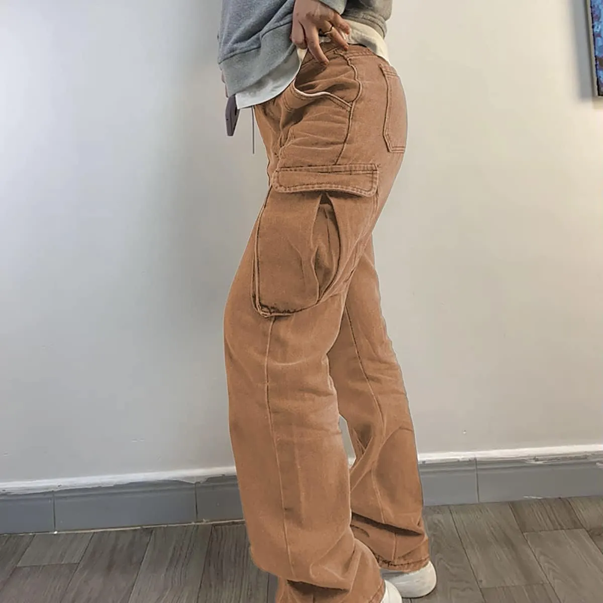 High Rise Boyfriend Jeans for Women Y2K Baggy Straight Wide Leg Cargo Jeans Denim Pants Streetwear with Pockets
