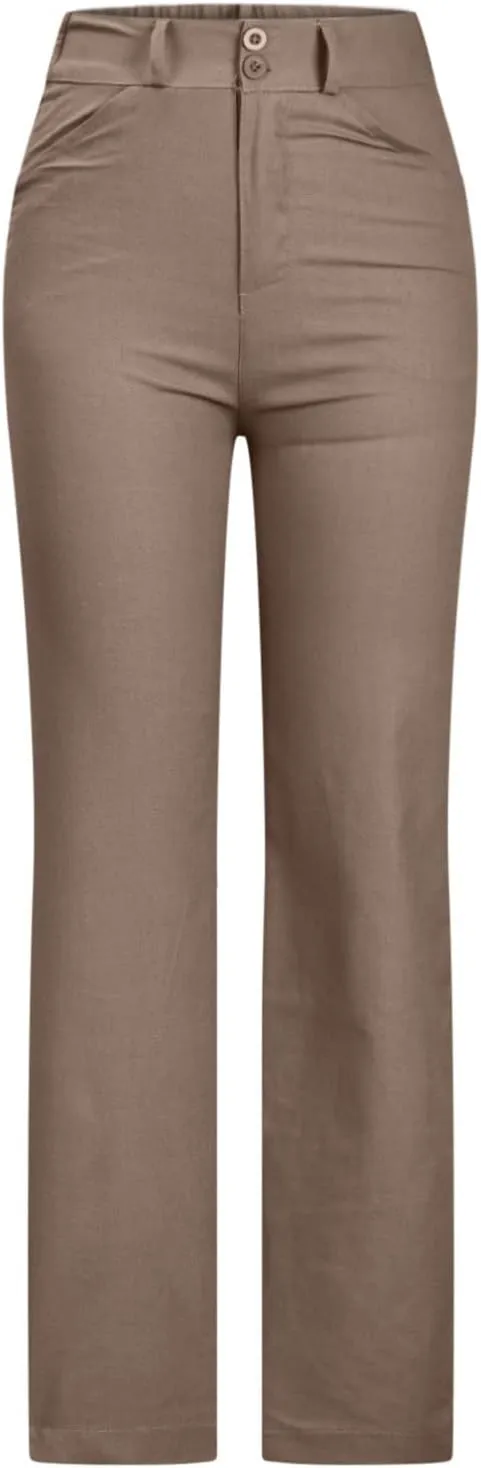 High Waist Pants for Women Business Casual Pants Regular Fit Stretch Pants Straight Leg Trousers with Pockets