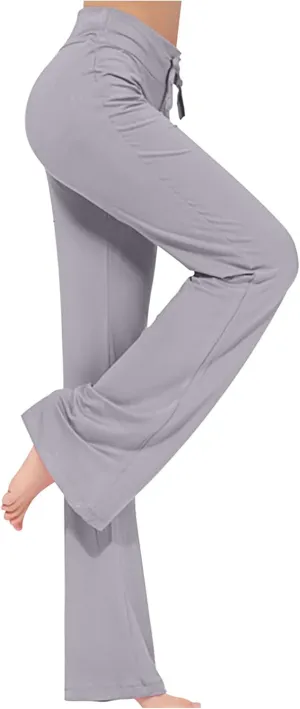 High Waisted Yoga Pants for Women Long Bootleg Flare Pants Drawstring Waist Sweatpants Athletic Lounge Pants