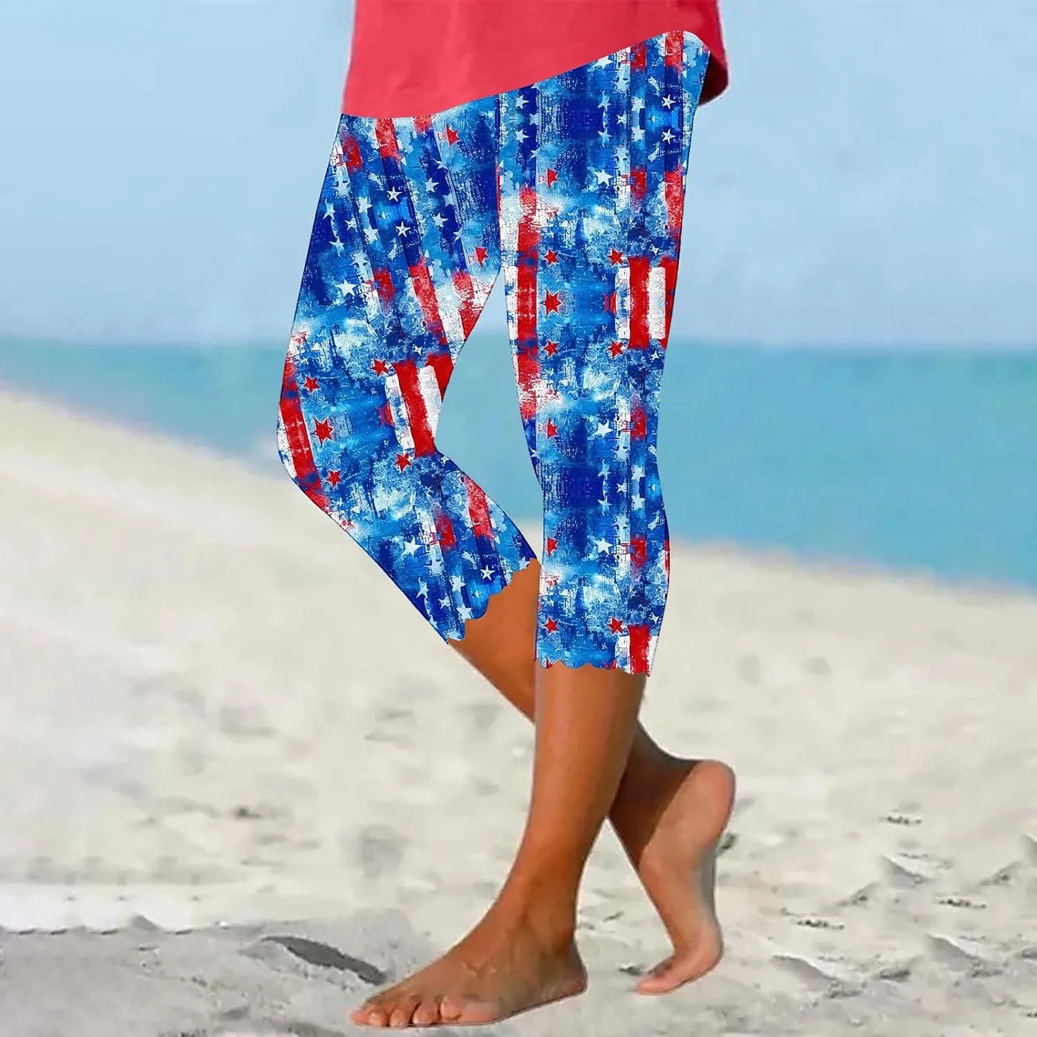 Hvyesh Womens Capris for Summer Clearance Capri Leggings for Women Stretchy Workout Yoga Casual Vacation Beach Pants