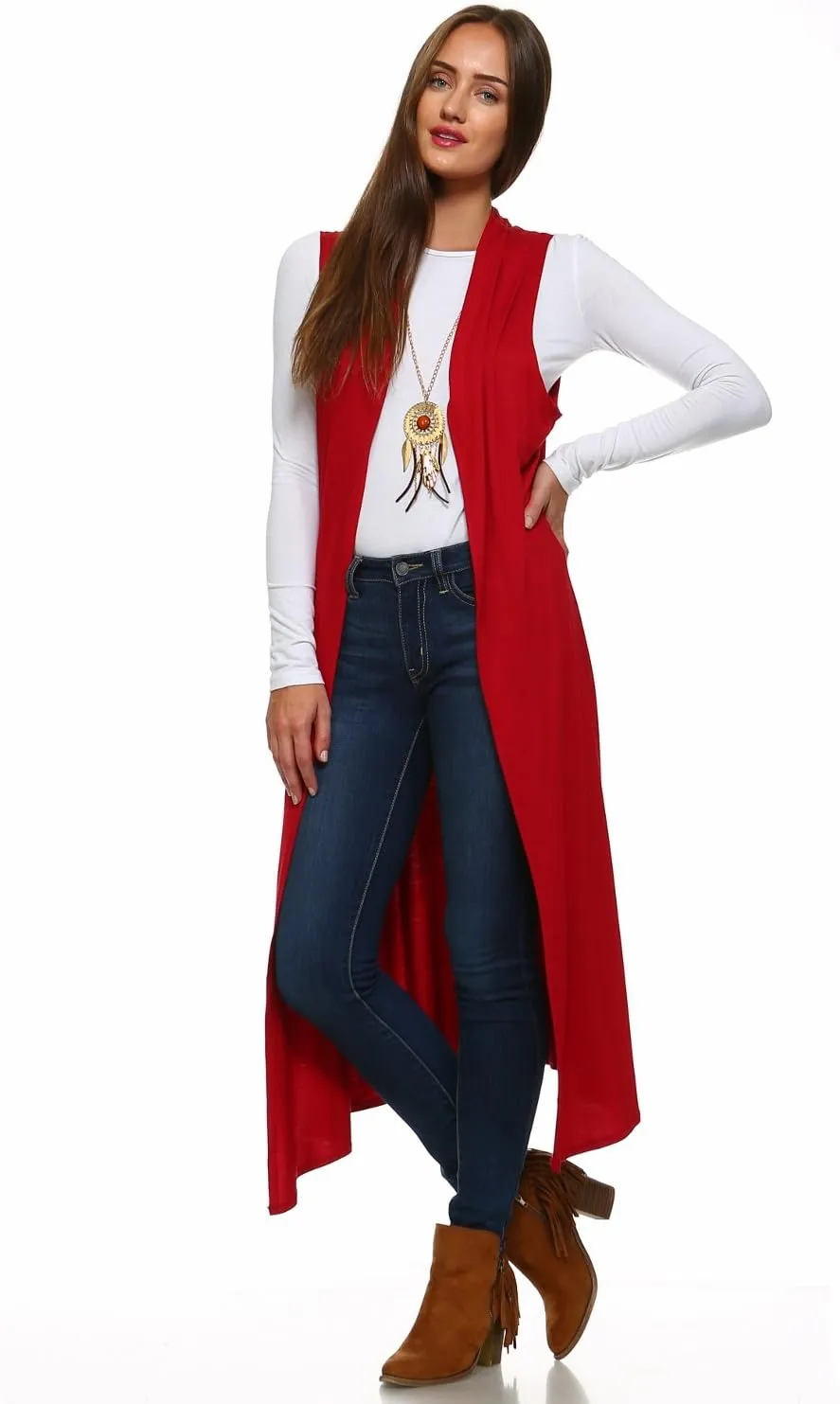 Isaac Liev Women's Sleeveless Cardigan  Casual Long Maxi Open Front Flowy Drape Lightweight Duster Vest Made in USA