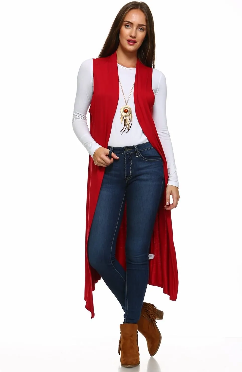 Isaac Liev Women's Sleeveless Cardigan  Casual Long Maxi Open Front Flowy Drape Lightweight Duster Vest Made in USA