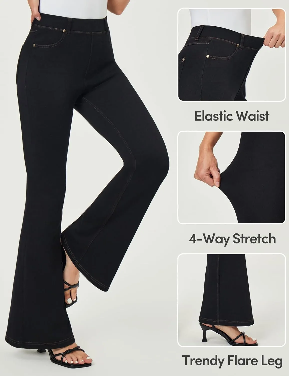 IUGA Bell Bottom Jeans for Women High Waisted Stretchy Pull On Flare Jeans Wide Leg Leggings Tummy Control Flare Pants