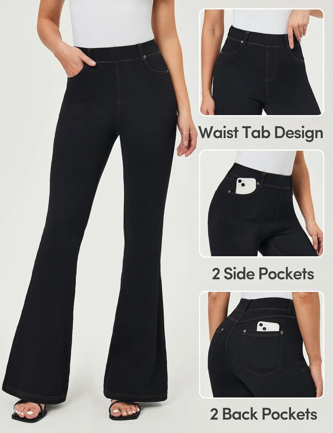 IUGA Bell Bottom Jeans for Women High Waisted Stretchy Pull On Flare Jeans Wide Leg Leggings Tummy Control Flare Pants