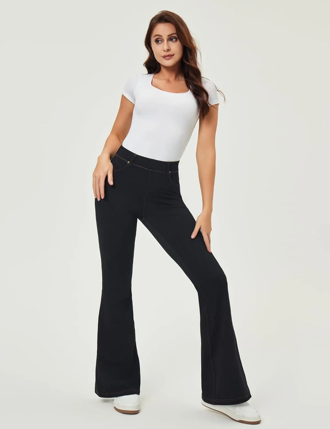 IUGA Bell Bottom Jeans for Women High Waisted Stretchy Pull On Flare Jeans Wide Leg Leggings Tummy Control Flare Pants