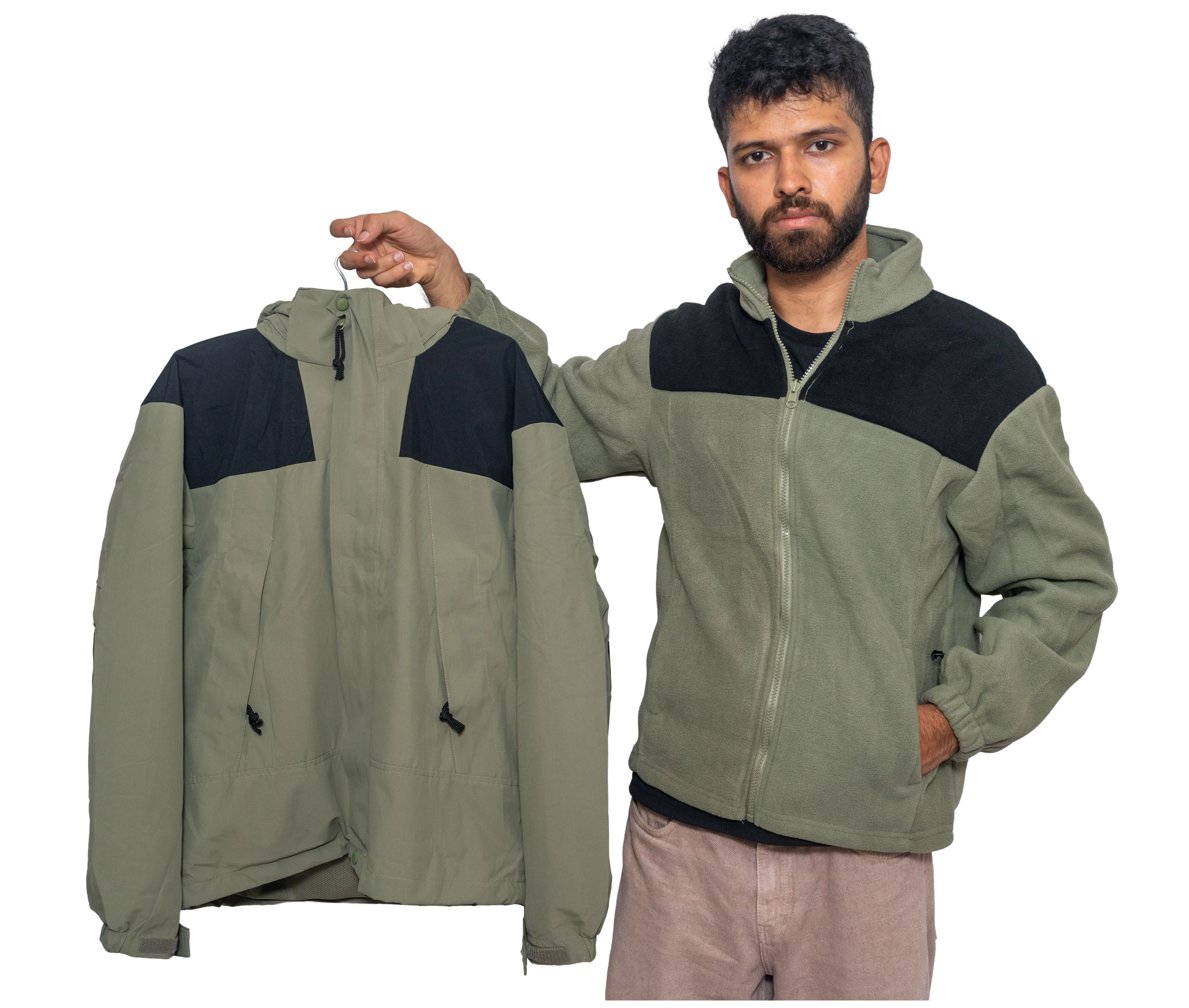 JAG Polar Pro Double Jacket | Fleece Jacket with Windcheater | All Weather | 3 in 1 | Olive