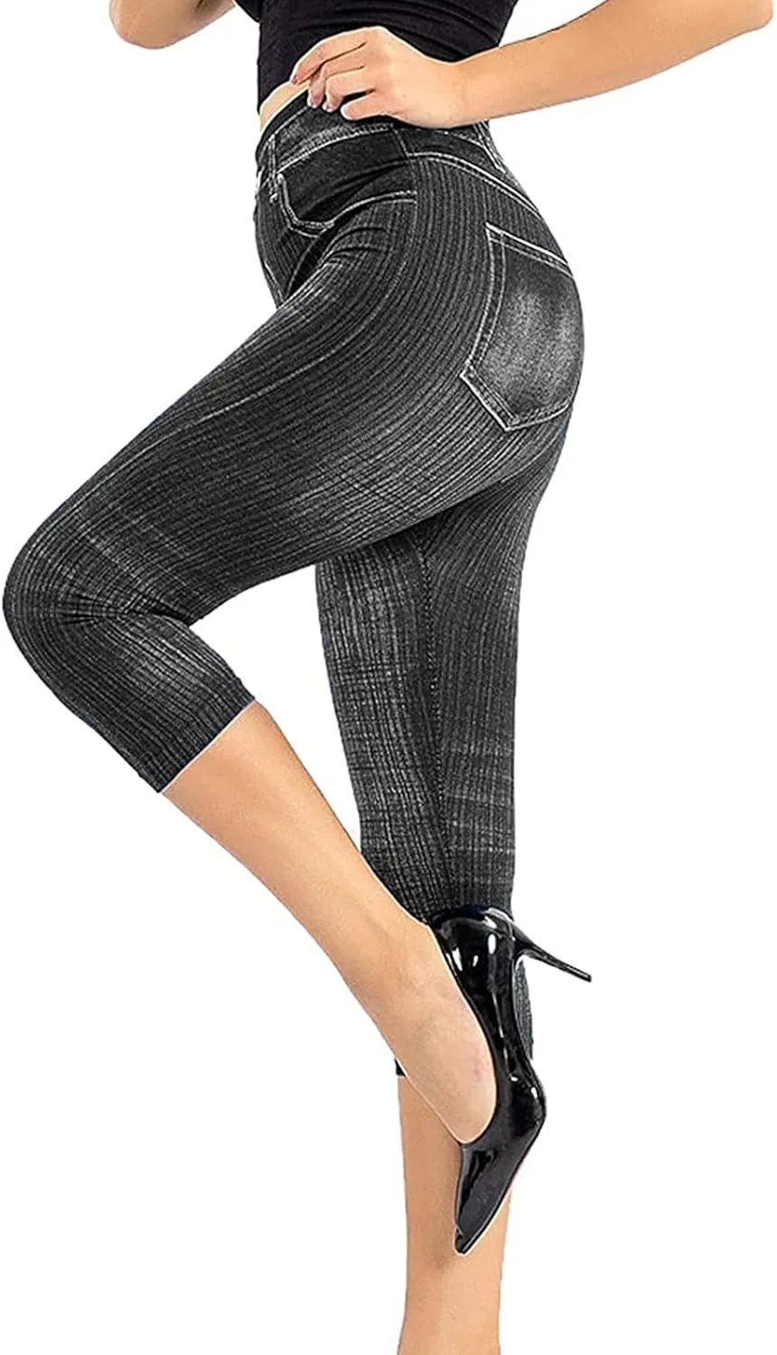 Jeggings for Women Tummy Control Pull on Stretchy Jeans High Waisted Skinny Jean Leggings Capri Jeans for Women