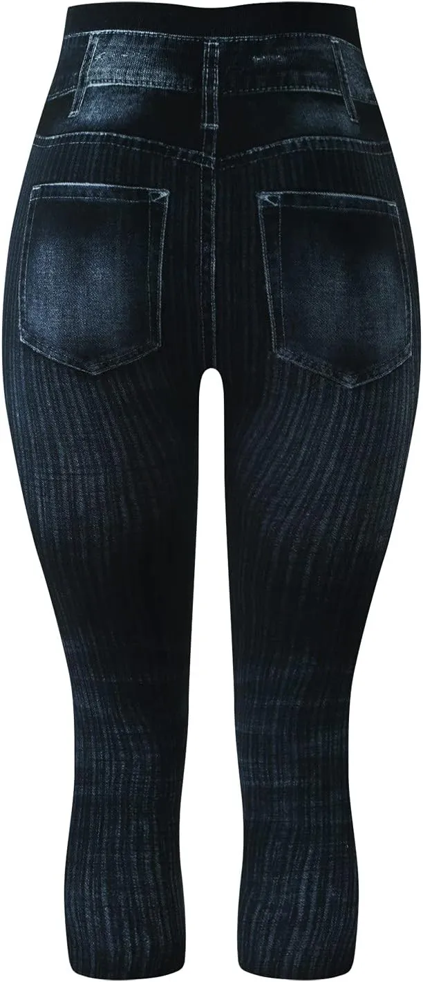 Jeggings for Women Tummy Control Pull on Stretchy Jeans High Waisted Skinny Jean Leggings Capri Jeans for Women