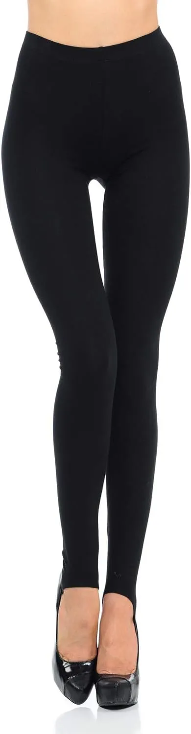 JJJ Women's Solid Cotton Spandex Jersey Stirrup Leggings - Runs Small