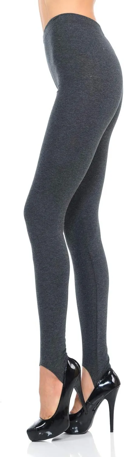 JJJ Women's Solid Cotton Spandex Jersey Stirrup Leggings - Runs Small