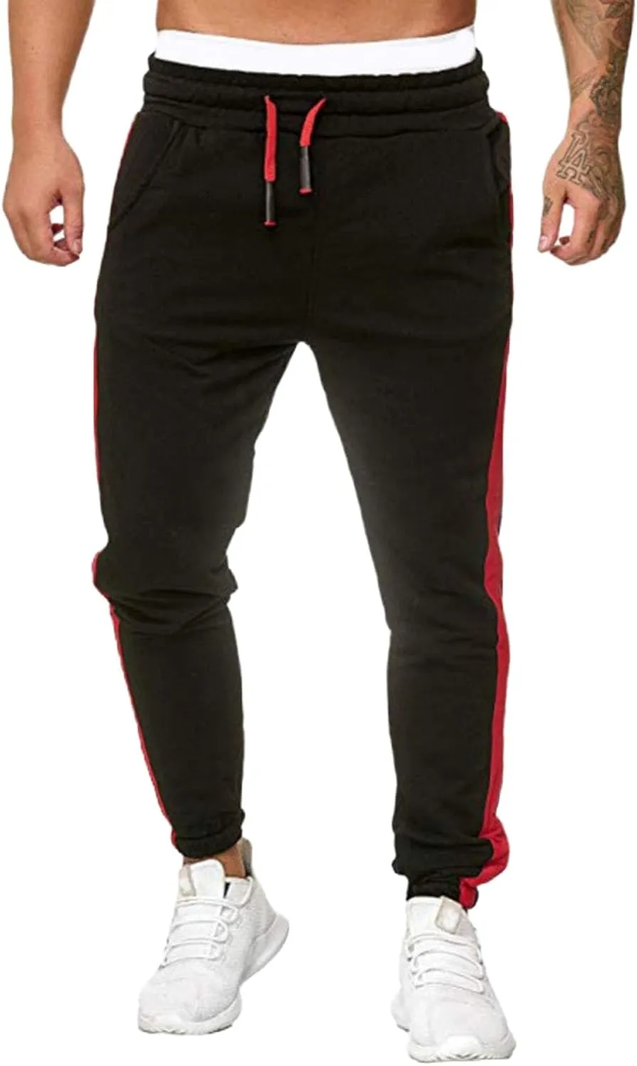Jogger Pants for Men 2024 Casual Patchwork Stylish Stripe Drawstring Trousers Slim Fit Skinny Stretch Athletic Sweatpants