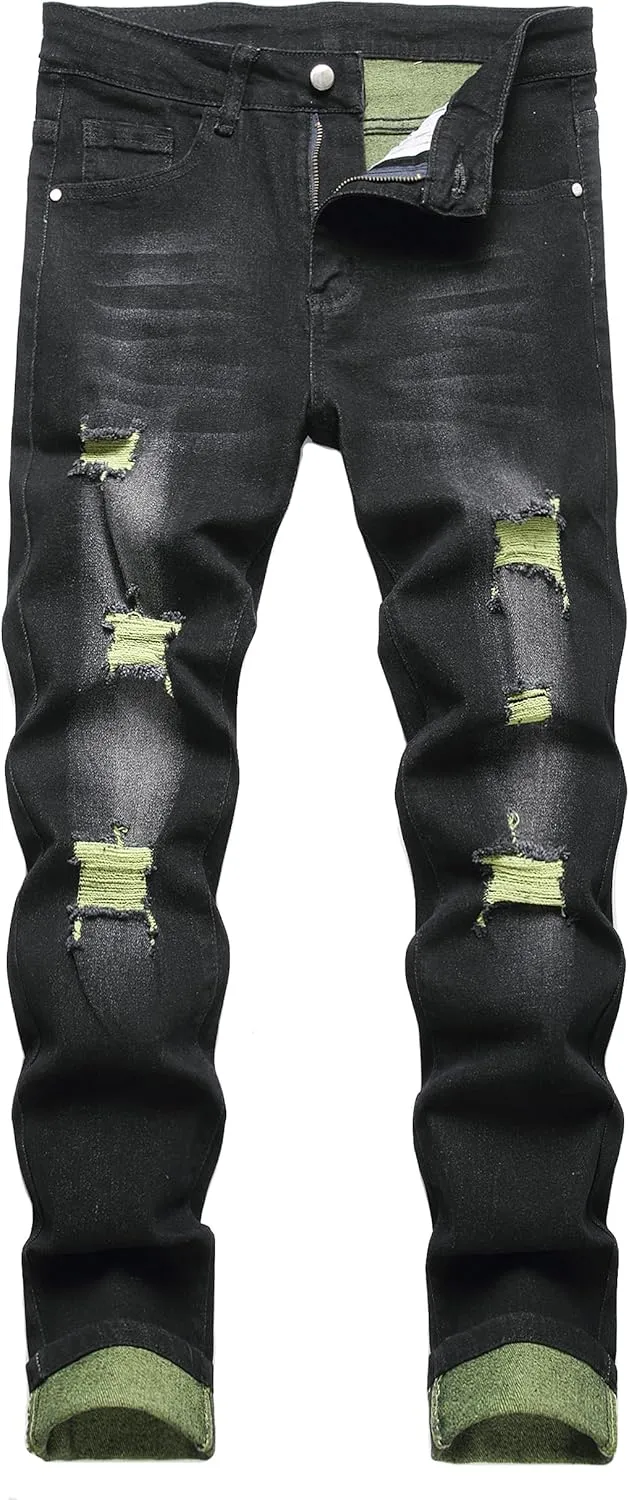 JUNBAOSS Men's Slim Fit Stretch Jeans Ripped Skinny Jeans for Men, Fashion Distressed Straight Comfort Flex Waist Pants