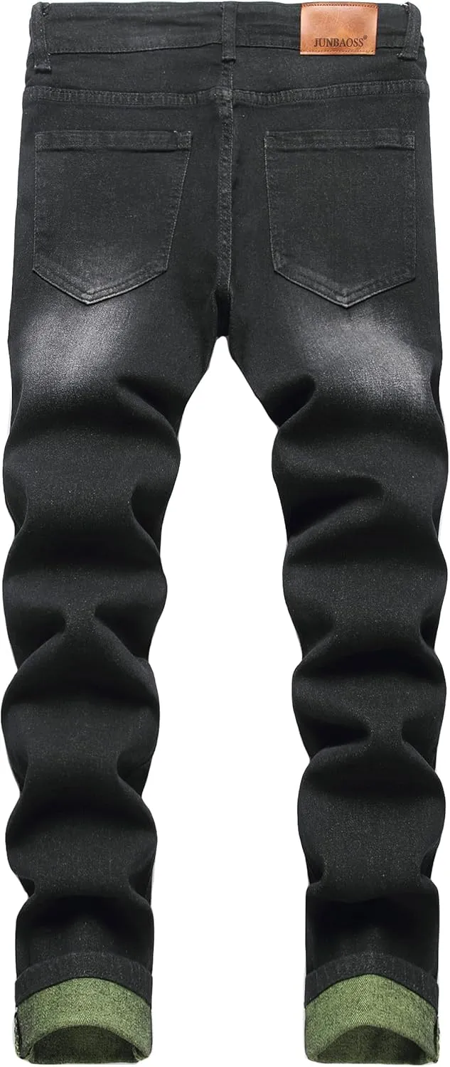 JUNBAOSS Men's Slim Fit Stretch Jeans Ripped Skinny Jeans for Men, Fashion Distressed Straight Comfort Flex Waist Pants