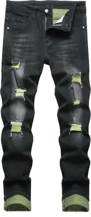 JUNBAOSS Men's Slim Fit Stretch Jeans Ripped Skinny Jeans for Men, Fashion Distressed Straight Comfort Flex Waist Pants