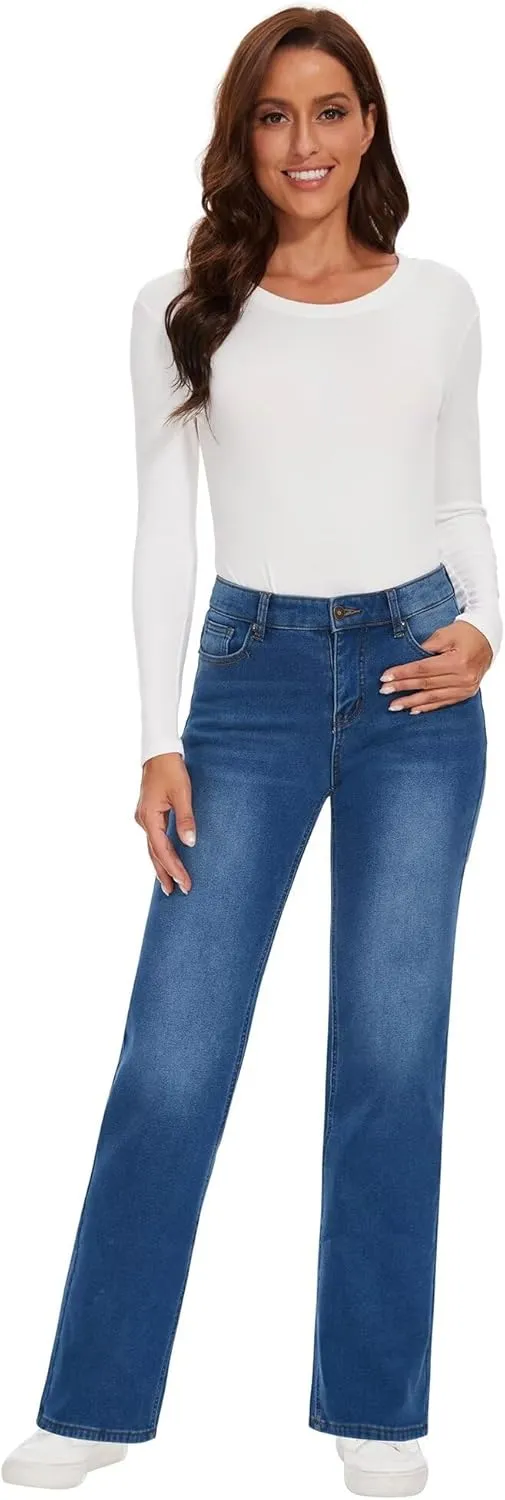 KDF Fleece Lined Jeans Women High Waisted Wide Leg Baggy Jeans for Women Winter Lined Jean Pants