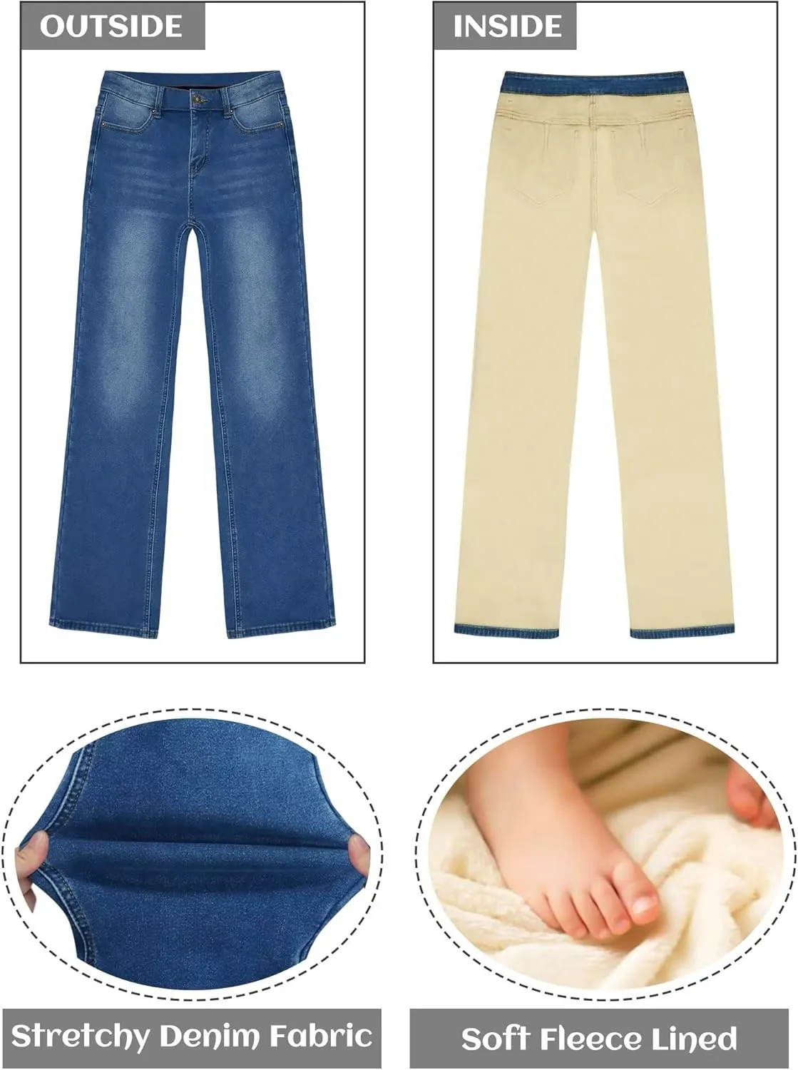 KDF Fleece Lined Jeans Women High Waisted Wide Leg Baggy Jeans for Women Winter Lined Jean Pants