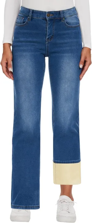 KDF Fleece Lined Jeans Women High Waisted Wide Leg Baggy Jeans for Women Winter Lined Jean Pants