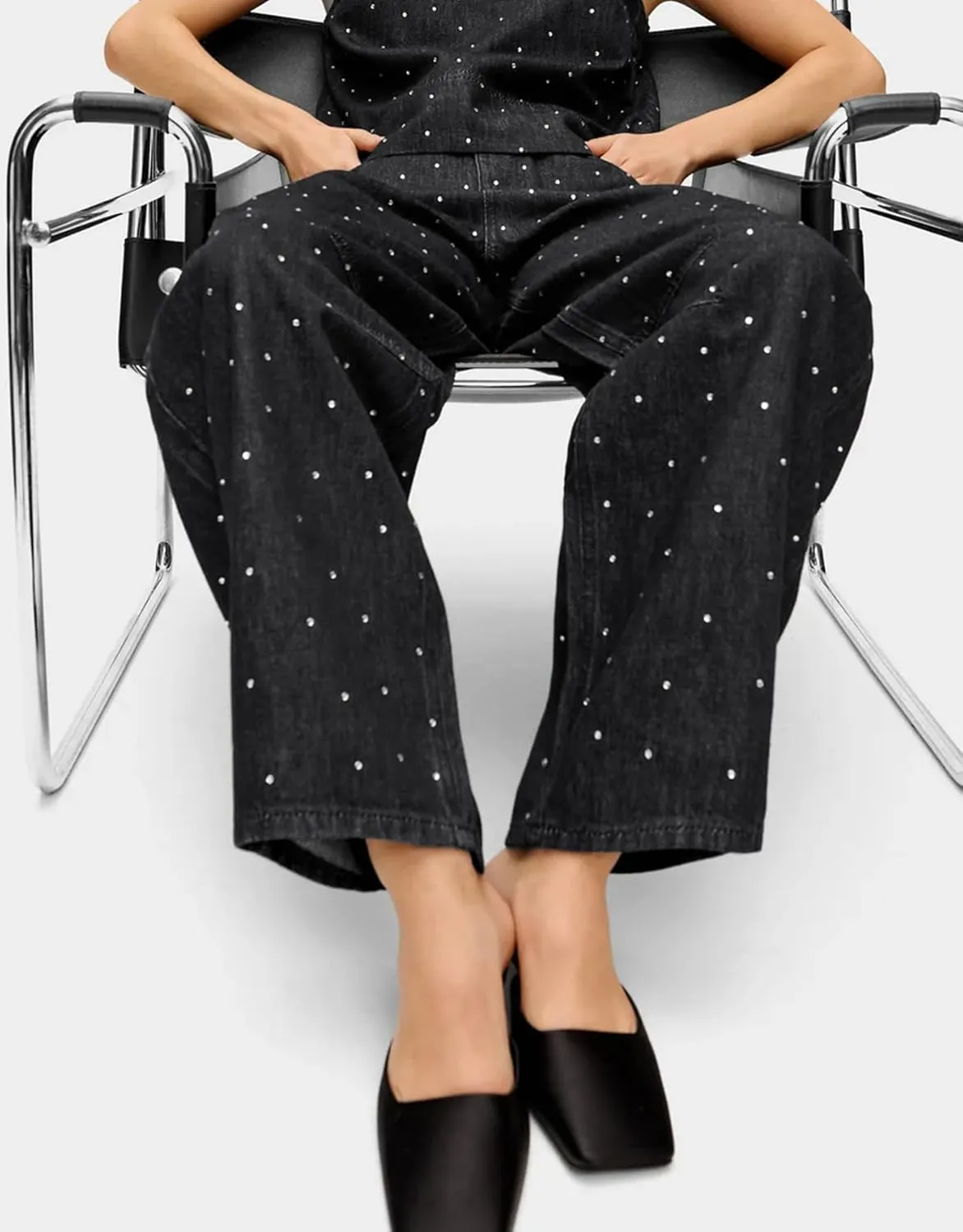 Kedera Rhinestone Jeans for Women Wide Leg Baggy Pants Y2K Mid Rise Jeans Bedazzled Sparkl Bling Pants Streetwear