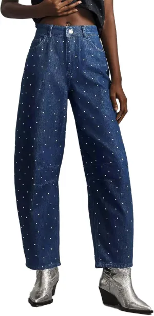 Kedera Rhinestone Jeans for Women Wide Leg Baggy Pants Y2K Mid Rise Jeans Bedazzled Sparkl Bling Pants Streetwear