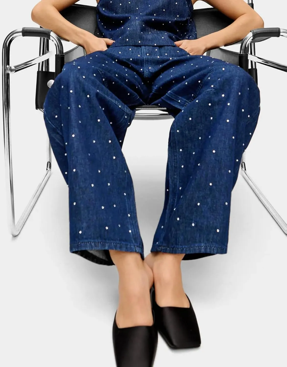 Kedera Rhinestone Jeans for Women Wide Leg Baggy Pants Y2K Mid Rise Jeans Bedazzled Sparkl Bling Pants Streetwear