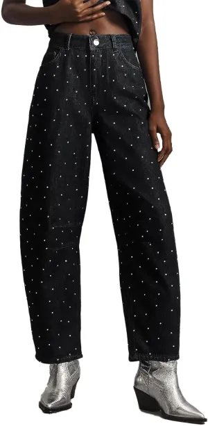 Kedera Rhinestone Jeans for Women Wide Leg Baggy Pants Y2K Mid Rise Jeans Bedazzled Sparkl Bling Pants Streetwear