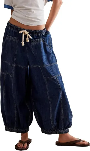 Kedera Women Mid Rise Barrel Jeans Loose Baggy Vintage Wide Leg Elastic Denim Pants Fashion Boyfriend Jeans
