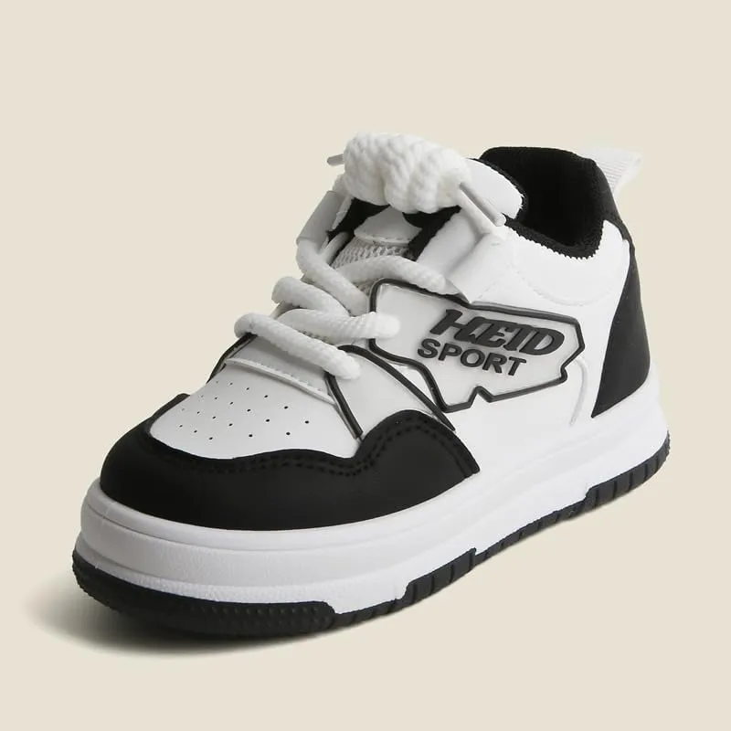Kids Athletic Sneakers, White and Light Blue, Lace-up Sports Shoes