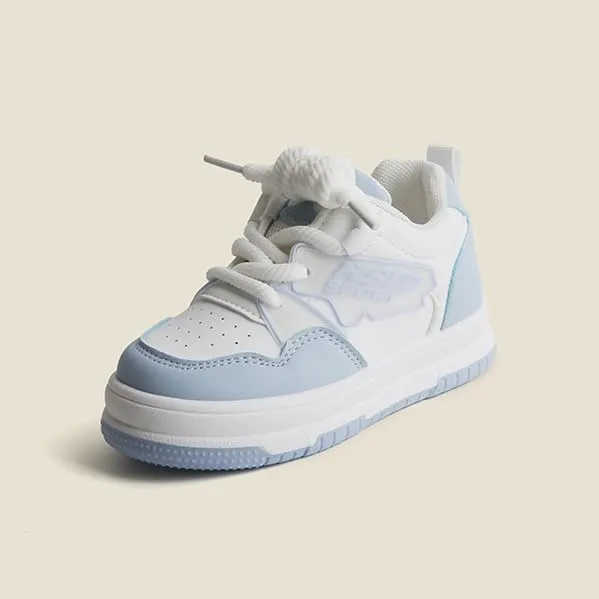 Kids Athletic Sneakers, White and Light Blue, Lace-up Sports Shoes