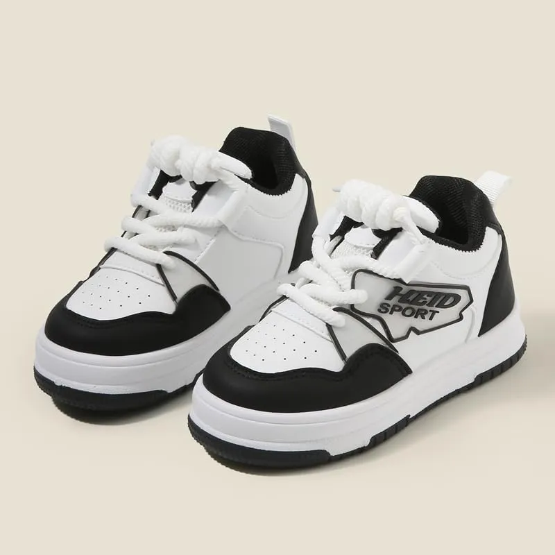Kids Athletic Sneakers, White and Light Blue, Lace-up Sports Shoes