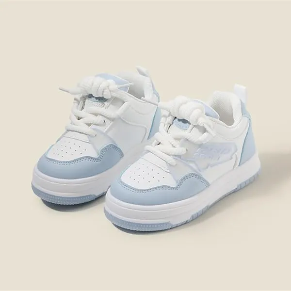 Kids Athletic Sneakers, White and Light Blue, Lace-up Sports Shoes