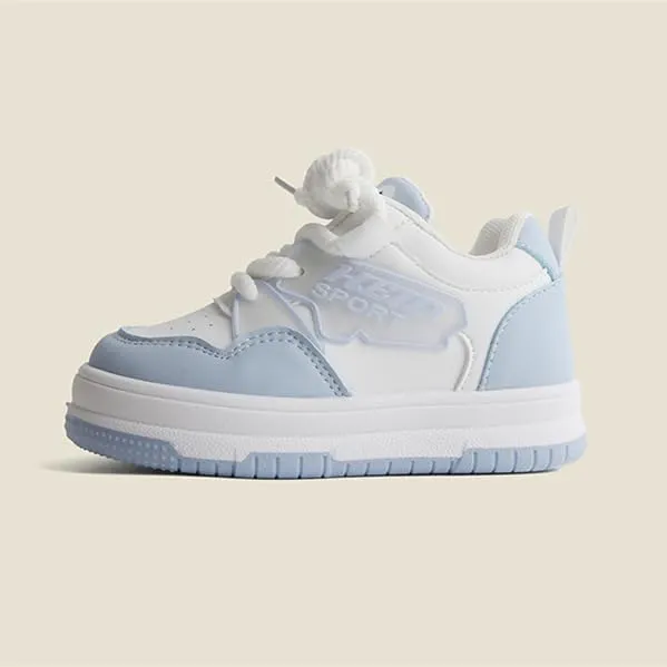 Kids Athletic Sneakers, White and Light Blue, Lace-up Sports Shoes