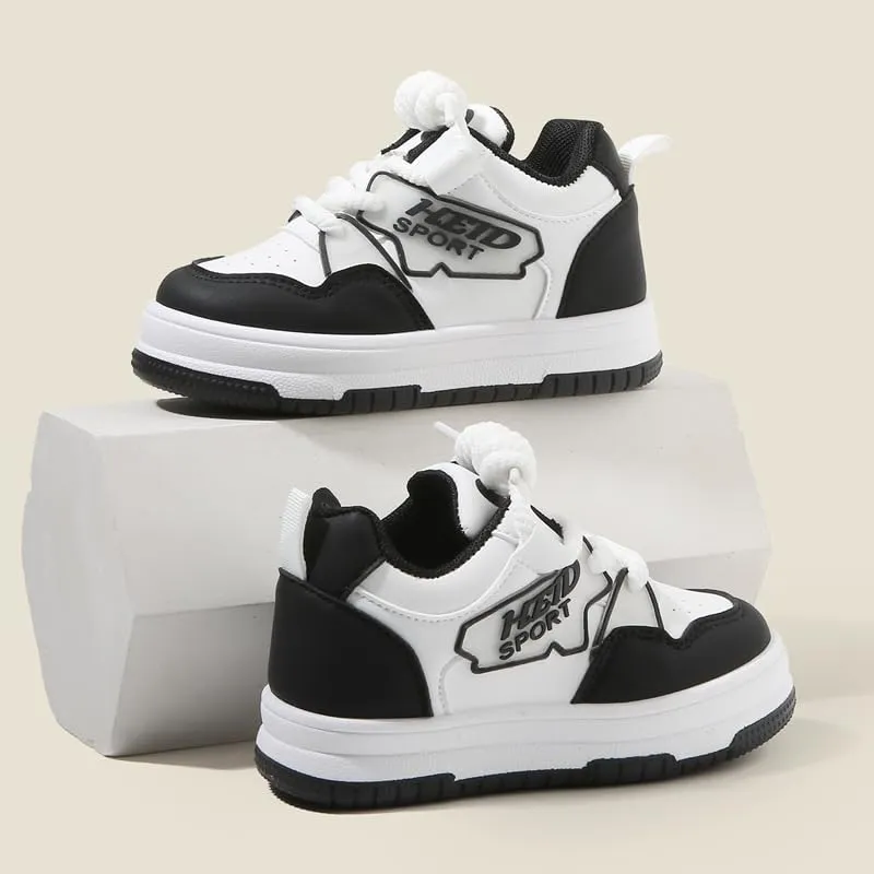 Kids Athletic Sneakers, White and Light Blue, Lace-up Sports Shoes